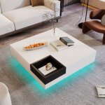 Table basse, table de salon laqu�e brillante, table d'appoint avec coffre de rangement amovible, color ...