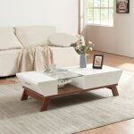 [en. casa] - table basse de salon ljusdal panneau de particules verre 120 x 55 x 33 cm blanc effet noyer ...