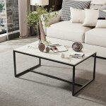 Unho - table basse salon en marbre rectangulaire design scantinave pour salon bureau caf� - 100x60x43cm ...