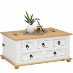 Idimex - table basse coffre en pin tequila style mexicain, avec 5 tiroirs, lasur blanc et brun