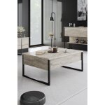 Table basse sibylle l90xh40cm bois effet travertin beige et m�tal noir