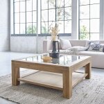 Table basse en teck massif vitre