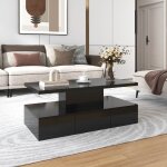 Okwish - table basse carrée noire brillante, table de rangement avec tiroirs et lumière led, 100x50x39 ... Okwish - table basse carrée noire brillante, table de rangement avec tiroirs et lumière led, 100x50x39 ...