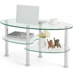 Goplus - table basse en verre tremp  3 niveaux, ovale, pour le salon, bureau, htel, cadre robuste ...