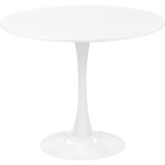 Table blanche avec plateau rond 90 cm en mdf et pied unique en métal design traditionnel pour salle à ... Table blanche avec plateau rond 90 cm en mdf et pied unique en métal design traditionnel pour salle à ...