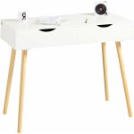 Table de bureau informatique secrétaire table plan de travail avec 2 tiroirs, sobuy® fwt40 - wn Table de bureau informatique secrétaire table plan de travail avec 2 tiroirs, sobuy® fwt40 - wn