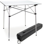 Table de camping pliante, 700 x 690 x 690 mm, table portable blanche en alu, avec dessus enroulable et ...