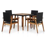 Table carr�e et 4 chaises de jardin acacia clair et r�sine tress�e vidot
