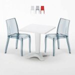 Table carr�e blanche 70x70cm avec 2 chaises color�es grand soleil set bar caf� cristal light terrace ...