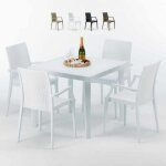 Table carre blanche 90x90cm avec 4 chaises colores grand soleil set extrieur bar caf arm bistrot ...
