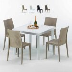 Table carr�e blanche 90x90cm avec 4 chaises color�es grand soleil set ext�rieur bar caf� bistrot love ...