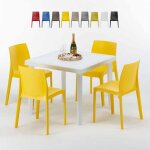 Table carr�e blanche 90x90cm avec 4 chaises color�es grand soleil set ext�rieur bar caf� rome love - ...