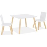 Sweeek - table carr�e enfant avec 2 chaises. pieds en pin. blanc