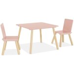 Sweeek - table carr�e enfant avec 2 chaises. pieds en pin. rose