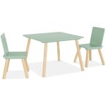 Table carr�e enfant avec 2 chaises. pieds en pin. vert