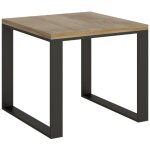 Table carre extensible 4  6 places l 90  180cm bois clair avec cadre et pieds mtal anthracite likro ...