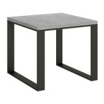 Table carr�e extensible 90 � 180cm gris b�ton et m�tal anthracite likro