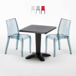 Table carr�e noire 70x70cm avec 2 chaises color�es grand soleil set bar caf� cristal light balcony - ...