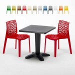 Table carr�e noire 70x70cm avec 2 chaises color�es grand soleil set bar caf� gruvyer aia - rouge