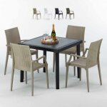 Table carr�e noire 90x90cm avec 4 chaises color�es grand soleil set ext�rieur bar caf� arm bistrot passion ...