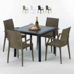 Table carre noire 90x90cm avec 4 chaises colores grand soleil set extrieur bar caf arm bistrot passion ...