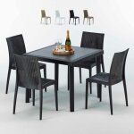 Table carr�e noire 90x90cm avec 4 chaises color�es grand soleil set ext�rieur bar caf� bistrot passion ...