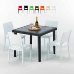 Table carr�e noire 90x90cm avec 4 chaises color�es grand soleil set ext�rieur bar caf� paris passion ...
