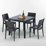 Table carr�e noire 90x90cm avec 4 chaises color�es grand soleil set ext�rieur bar caf� paris passion ...