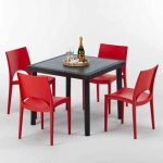 Table carr�e noire 90x90cm avec 4 chaises color�es grand soleil set ext�rieur bar caf� paris passion ...