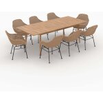 Table et chaises de jardin 8 personnes en bois de teck, r�sine tress�e - carmela