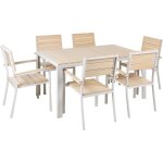 Table et chaises de jardin style scandinave en aluminium blanc et bois � lattes synth�tique beige como ...