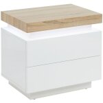 Vente - unique - table de chevet - 2 tiroirs - mdf laqu - avec leds - coloris : blanc et chne - halo ...