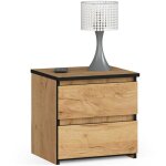 Akord ? table de chevet 2 tiroirs ch�ne craft 40 cm ? dimensions 40x35x40 cm ? panneau lamin� respectueux ...