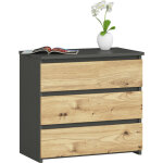 Akord - table de chevet cl3 gris graphite 60 cm 3 tiroirs fa�ade ch�ne artisan 60x35x57 cm