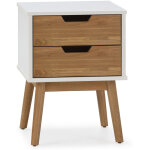 Table de chevet baku 2 tiroirs blanc / bois, bois de pin massif