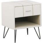 Table de chevet en cuir pu blanc avec pieds mtalliques noirs et tiroir pratique parfait pour chambre ...