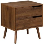 Sweeek - table de chevet d�cor bois teint� noyer. 2 tiroirs. pieds en pin massif