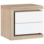 Vente - unique - table de chevet côté gauche avec 2 tiroirs - avec leds - blanc laqué et naturel - flarancia ... Vente - unique - table de chevet côté gauche avec 2 tiroirs - avec leds - blanc laqué et naturel - flarancia ...