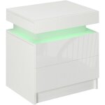 Table de chevet led 2 tiroirs blanc laqu