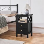 Table de chevet noir avec 2 tiroirs et 1 �tag�re, table d'appoint en bois, bout de canap�, 40 x 30 x ...