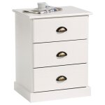 Idimex - table de chevet paris en pin massif, 3 tiroirs, lasur blanc