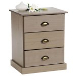 Idimex - table de chevet paris en pin massif, 3 tiroirs, lasur taupe