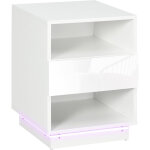 Homcom - table de chevet table de nuit led - tiroir, niches, plateau - 40 x 40 x 55 cm - blanc brillant ...