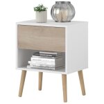 Table de chevet osaka avec 1 tiroir, meuble de chambre, chne japonais et blanc mat, 44x56x33 cm