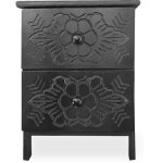 Cotecosy - table de chevet sculpt�e style marocain chevignon l36cm bois noir