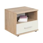 Table de chevet denver ? 1 tiroir + 1 niche ? chne clair et blanc ? style scandinave