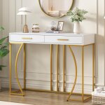 Dans les nuages - table console 110 cm, avec 2 tiroirs, cadre en mtal dor, table d'appoint, meuble ...