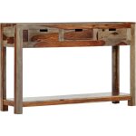 Table de console avec 3 tiroirs 120x30x75 cm en bois massif avec design �l�gant