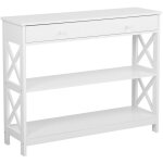 Table console blanche en mdf avec tiroir et 2 etagres de style moderne pour intrieur scandinave ou ...