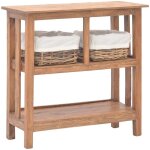 Vidaxl ? table console en bois d'acajou massif 69x28x70 cm ? 2 paniers en rotin amovibles ? �tag�re int�gr�e ...